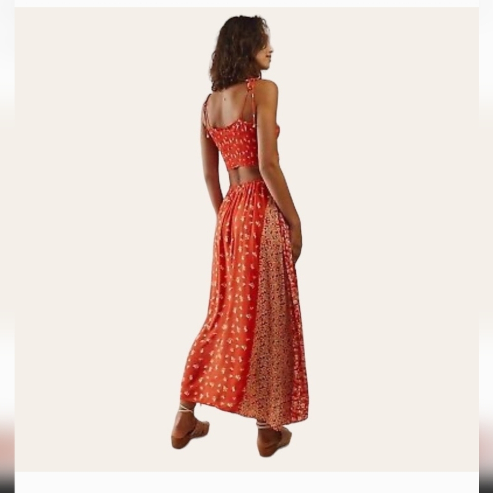 Free People Red Floral Maxi Skirt And Matching Crop Top